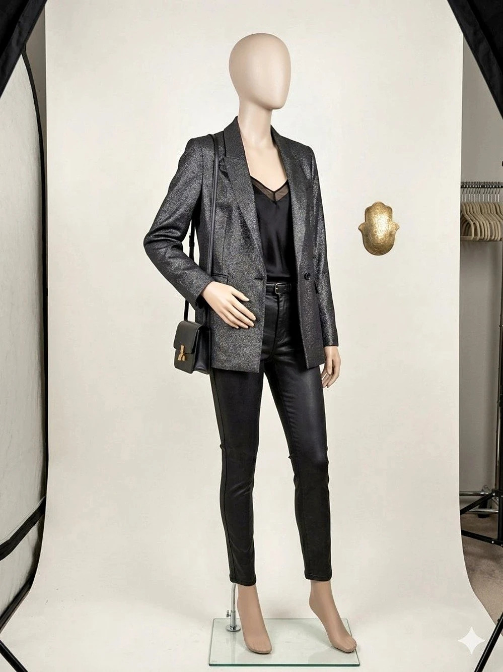ME+EM Metallic Evening Jacket Women's Black Blazer Size 6